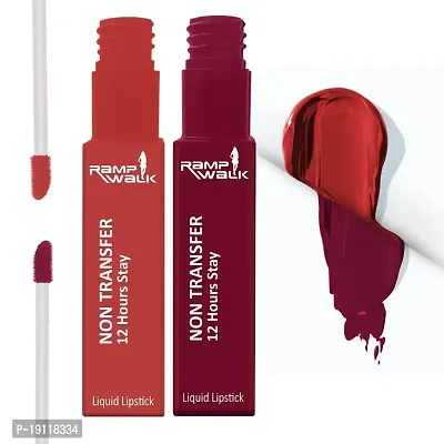 Ramp Walk Powerstay Matte Lip Color, Long lasting, Non Transfer, Water  Smudge Proof, Light Weight Liquid Lipstick, Up to 12hrs Stay, 5ml each (Gift Set | Pack of 2) (Brick Red,Cherry Red)