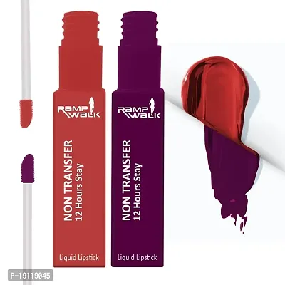 Ramp Walk Powerstay Matte Lip Color, Long lasting, Non Transfer, Water  Smudge Proof, Light Weight Liquid Lipstick, Up to 12hrs Stay, 5ml each (Gift Set | Pack of 2) (Brick Red,Wine)-thumb0