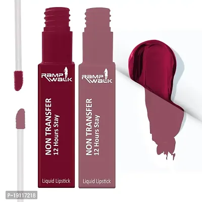 Ramp Walk Powerstay Matte Lip Color, Long lasting, Non Transfer, Water  Smudge Proof, Light Weight Liquid Lipstick, Up to 12hrs Stay, 5ml each (Gift Set | Pack of 2) (Cherry Red,Ice Mauve)-thumb0