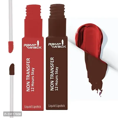 Ramp Walk Powerstay Matte Lip Color, Long lasting, Non Transfer, Water  Smudge Proof, Light Weight Liquid Lipstick, Up to 12hrs Stay, 5ml each (Gift Set | Pack of 2) (Brick Red,Carmel Brown)-thumb0