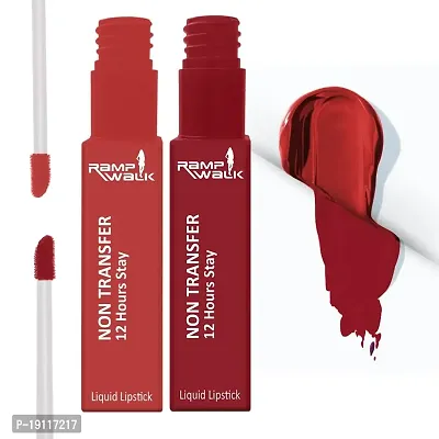 Ramp Walk Powerstay Matte Lip Color, Long lasting, Non Transfer, Water  Smudge Proof, Light Weight Liquid Lipstick, Up to 12hrs Stay, 5ml each (Gift Set | Pack of 2) (Brick Red,Hot Red)-thumb0