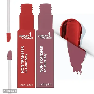 Ramp Walk Powerstay Matte Lip Color, Long lasting, Non Transfer, Water  Smudge Proof, Light Weight Liquid Lipstick, Up to 12hrs Stay, 5ml each (Gift Set | Pack of 2) (Brick Red,Ice Mauve)