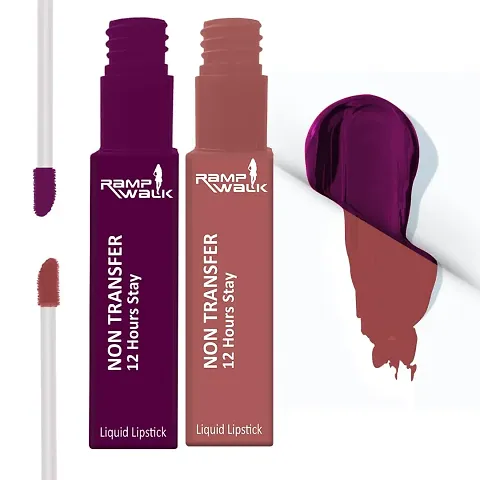 Ramp Walk Powerstay Liquid Lipstick Set | Bold Set, Ultra Matte, Transferproof and Waterproof,Up to 12hrs Stay,5ml each (Gift Set | Pack of 2)