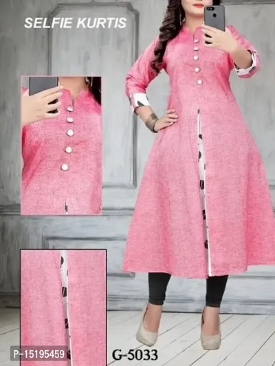 Elegant Pink Cotton Printed High Slit Kurta For Women-thumb0