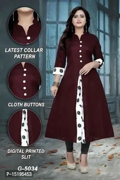 Elegant Maroon Khadi Cotton Printed High Slit Kurta For Women-thumb0