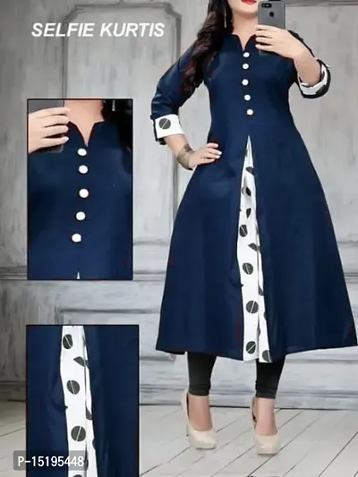 Elegant Navy Blue Cotton Printed High Slit Kurta For Women-thumb0