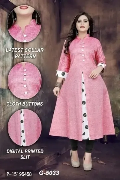 Elegant Pink Khadi Cotton Printed High Slit Kurta For Women-thumb0