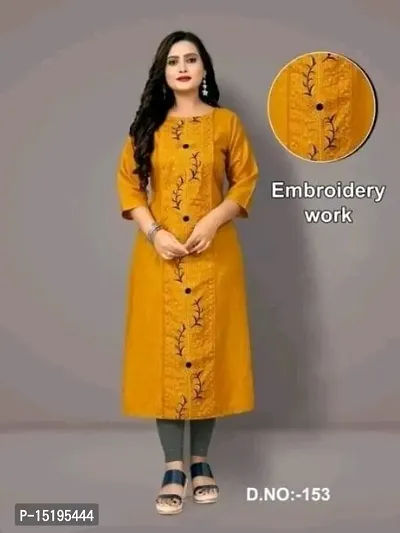 Elegant Mustard Cotton Embroidered Straight Kurta For Women-thumb0