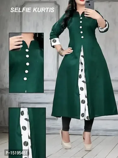 Elegant Green Cotton Printed High Slit Kurta For Women-thumb0