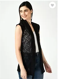 RAYWARE Women Jacket Style Sleeveless Black Shrug-thumb1