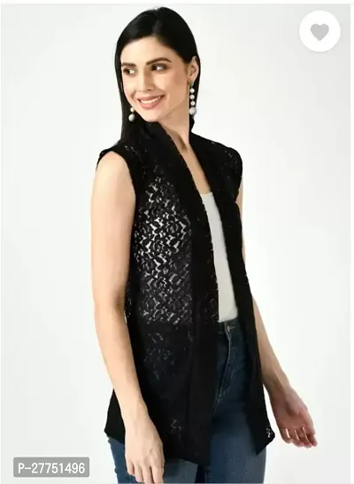 RAYWARE Women Jacket Style Sleeveless Black Shrug-thumb2