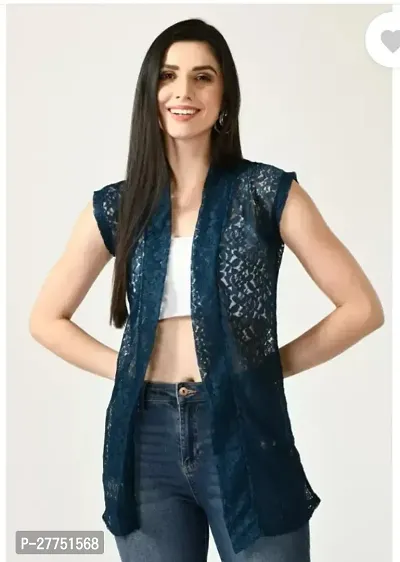 RAYWARE Women Jacket Style Sleeveless Blue Shrug