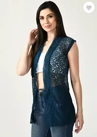 RAYWARE Women Jacket Style Sleeveless Blue Shrug-thumb3