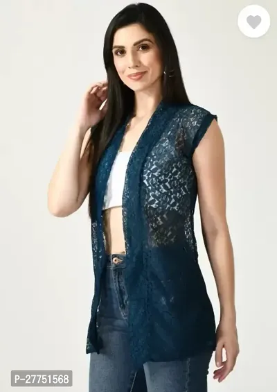 RAYWARE Women Jacket Style Sleeveless Blue Shrug-thumb4