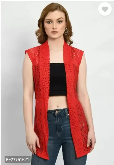 RAYWARE Women Jacket Style Sleeveless Red Shrug