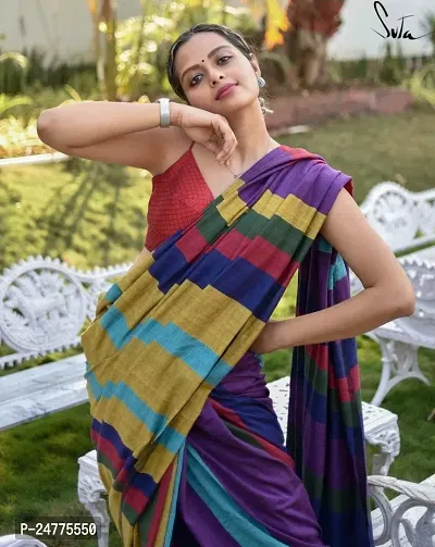 Elegant Multicoloured Khadi Cotton Saree with Blouse piece For Women