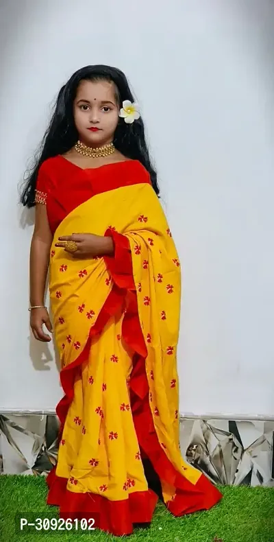 All Over Embroidery Work Kids Saree Without Blouse Piece-thumb0