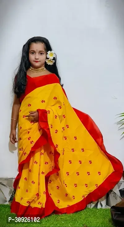 All Over Embroidery Work Kids Saree Without Blouse Piece-thumb4