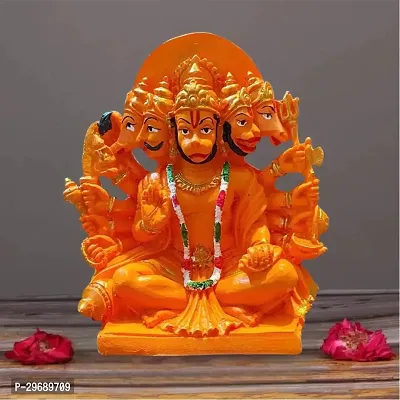 Panchmukhi Hanuman Statue or Murti Resin for CarHomeOffice|Orange Sankat Mochan Balaji Bajrangbali Idol for Pooja TempleMandir Showpiece Vastu Gift Decoration 6 in.-thumb0