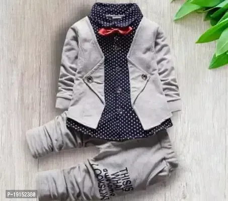 Fabulous Beige Cotton Printed Shirt Jacket with Trousers For Boys-thumb0