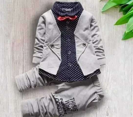 ULTRINA Baby Boy Open Front Cotton Solid Elastic Floral Print Full Sleeve Blazer Shirt and Pents Coat Suit Clothing Set for Boys (V_V_159)