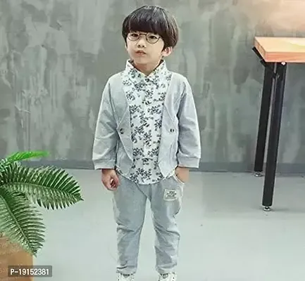 Fabulous Grey Cotton Printed Shirt Jacket with Jeans For Boys-thumb0