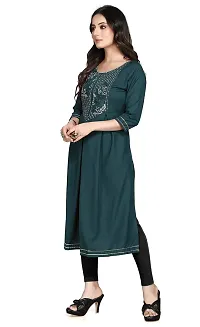 RUSHABH TRENDZ Women's Floral Straight Rayon Regular Relaxed Woven Round Neck Woven Pull On Fantasy Solid Traditional Kurta (RT_1012)-thumb2