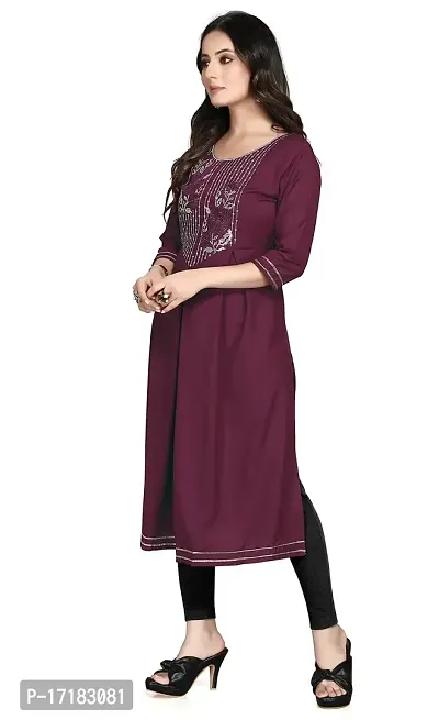 RUSHABH TRENDZ Women's Floral Straight Rayon Regular Relaxed Woven Round Neck Woven Pull On Fantasy Solid Traditional Kurta (RT_1012)-thumb3