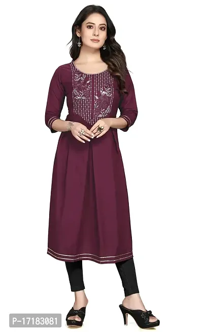 RUSHABH TRENDZ Women's Floral Straight Rayon Regular Relaxed Woven Round Neck Woven Pull On Fantasy Solid Traditional Kurta (RT_1012)