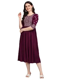 RUSHABH TRENDZ Women's Floral Straight Rayon Regular Relaxed Woven Round Neck Woven Pull On Fantasy Solid Traditional Kurta (RT_1002)-thumb3