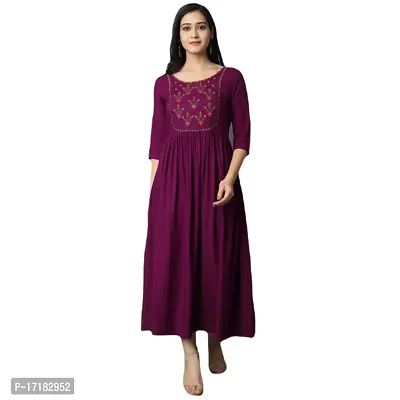 RUSHABH TRENDZ Women's Floral Straight Rayon Regular Relaxed Woven Round Neck Woven Pull On Fantasy Solid Traditional Kurta (RT_1001)-thumb0