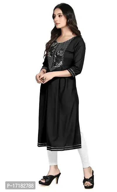 RUSHABH TRENDZ Women's Floral Straight Rayon Regular Relaxed Woven Round Neck Woven Pull On Fantasy Solid Traditional Kurta (RT_1012)-thumb5
