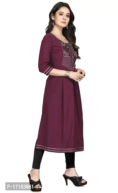 RUSHABH TRENDZ Women's Floral Straight Rayon Regular Relaxed Woven Round Neck Woven Pull On Fantasy Solid Traditional Kurta (RT_1012)-thumb2