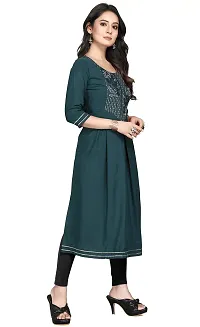 RUSHABH TRENDZ Women's Floral Straight Rayon Regular Relaxed Woven Round Neck Woven Pull On Fantasy Solid Traditional Kurta (RT_1012)-thumb1