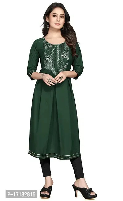 RUSHABH TRENDZ Women's Floral Straight Rayon Regular Relaxed Woven Round Neck Woven Pull On Fantasy Solid Traditional Kurta (RT_1012)