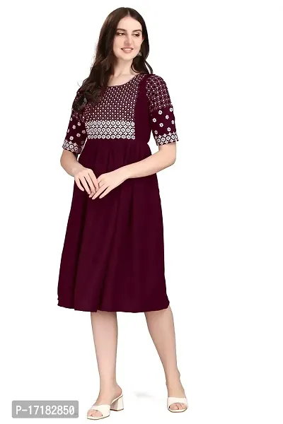 RUSHABH TRENDZ Women's Floral Straight Rayon Regular Relaxed Woven Round Neck Woven Pull On Fantasy Solid Traditional Kurta (RT_1008)-thumb2