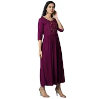 RUSHABH TRENDZ Women's Floral Straight Rayon Regular Relaxed Woven Round Neck Woven Pull On Fantasy Solid Traditional Kurta (RT_1001)-thumb1