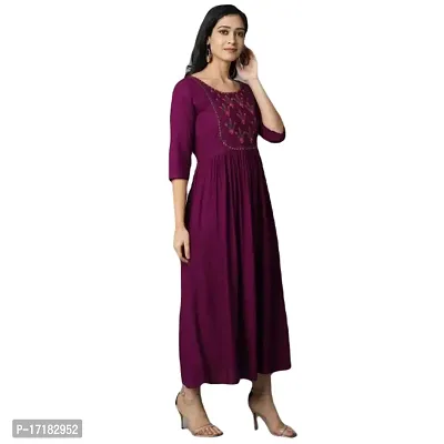 RUSHABH TRENDZ Women's Floral Straight Rayon Regular Relaxed Woven Round Neck Woven Pull On Fantasy Solid Traditional Kurta (RT_1001)-thumb2