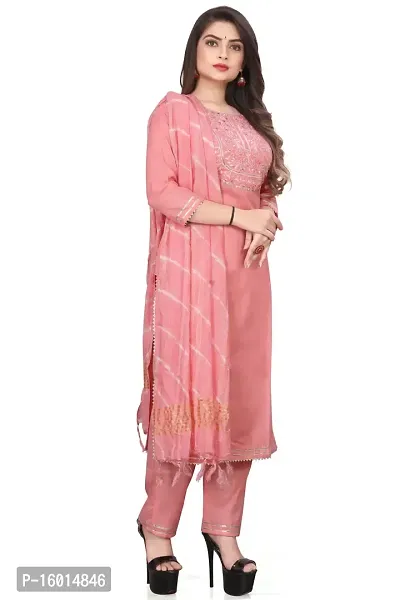 Women's Embroidery Kurta With Pent And Dupatta Set-thumb2