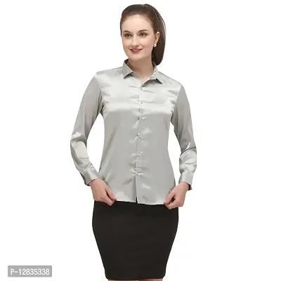 Fbella Women Silk Silver Formal Shirt-thumb0