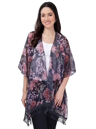 Fbella Women Chiffon Shrug (FSH-229_Black)