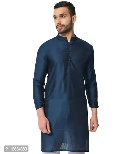 Fbella Mens Navy Textured Straight Long Kurta (FMK-232N)