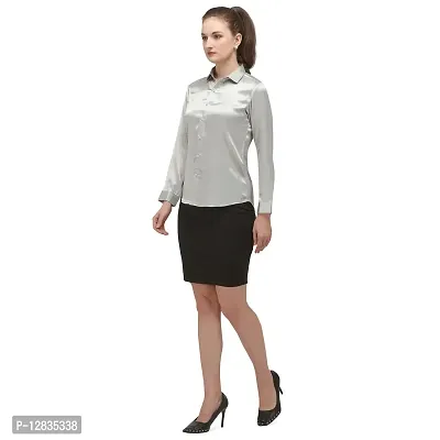 Fbella Women Silk Silver Formal Shirt-thumb2