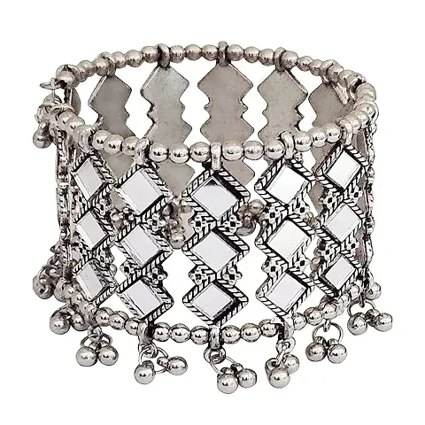 FAHRYA Antique Metal German Silver Oxidised Goongru Cuff Bangle Bracelet for Women  Girls (Style 1)