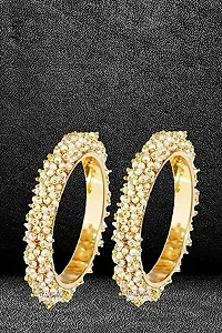 Dohdeep Gold Plated Stylish Traditional Pearl Studded Bridal Bangles, Kangan Set for Women and Girls-thumb3