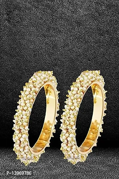Dohdeep Gold Plated Stylish Traditional Pearl Studded Bridal Bangles, Kangan Set for Women and Girls-thumb4