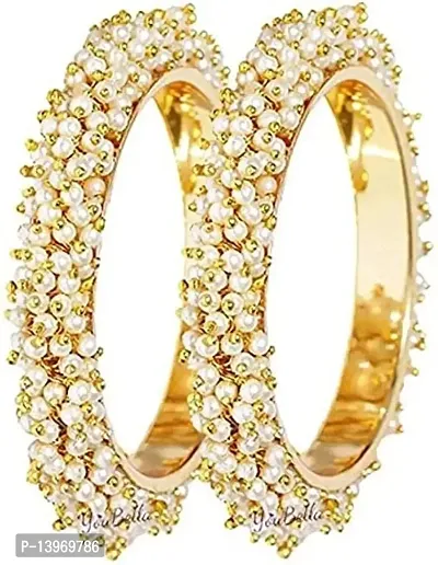 Dohdeep Gold Plated Stylish Traditional Pearl Studded Bridal Bangles, Kangan Set for Women and Girls-thumb0