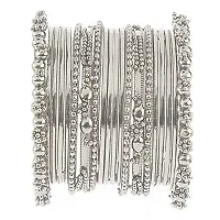 Archi Collection Silver Metal Traditional Oxidised Plated Designer Bangles Set for Women-thumb4