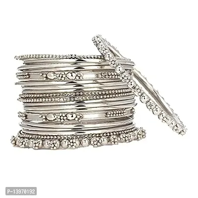 Archi Collection Silver Metal Traditional Oxidised Plated Designer Bangles Set for Women