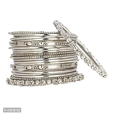 Archi Collection Silver Metal Traditional Oxidised Plated Designer Bangles Set for Women-thumb0